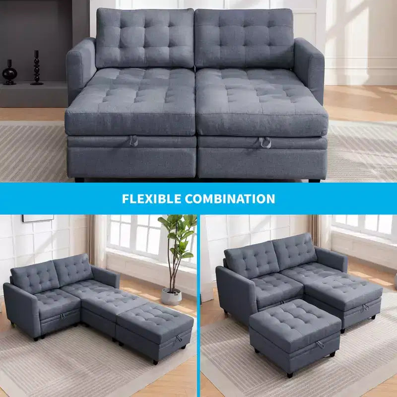 Canapé modulable convertible Mjkone avec accoudoir réglable, pouf de rangement mobile