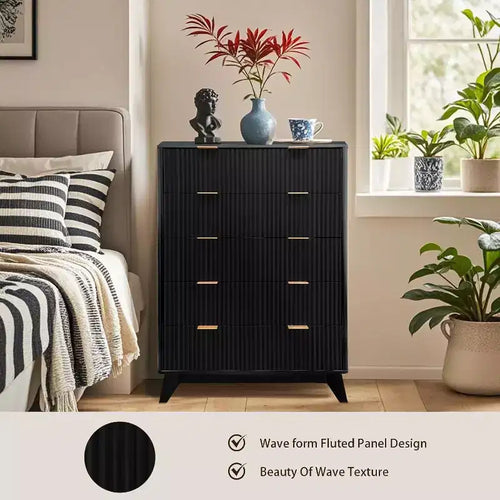 48 Tall Modern Chest of Drawers, 5 Drawers Dresser, Wooden Chest of Drawers, MDF Board Furniture, Wave Pattern Chest, Farmhouse Rustic Design