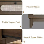 Commode en rotin à 3 tiroirs pour chambre à coucher, poignées et pieds en bois, commode de rangement compacte, petite commode moderne, pour chambre à coucher, salon