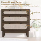 Commode en rotin à 3 tiroirs pour chambre à coucher, poignées et pieds en bois, commode de rangement compacte, petite commode moderne, pour chambre à coucher, salon