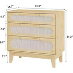 Commode en rotin à 3 tiroirs pour chambre à coucher, poignées et pieds en bois, commode de rangement compacte, petite commode moderne, pour chambre à coucher, salon