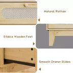 Commode en rotin à 3 tiroirs pour chambre à coucher, poignées et pieds en bois, commode de rangement compacte, petite commode moderne, pour chambre à coucher, salon
