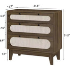 Commode en rotin à 3 tiroirs pour chambre à coucher, poignées et pieds en bois, commode de rangement compacte, petite commode moderne, pour chambre à coucher, salon