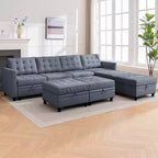 Canapé d'angle convertible modulaire Mjkone avec accoudoir réglable, pouf de rangement, canapé-lit moderne en L/U