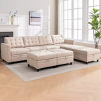 Canapé d'angle convertible modulaire Mjkone avec accoudoir réglable, pouf de rangement, canapé-lit moderne en L/U