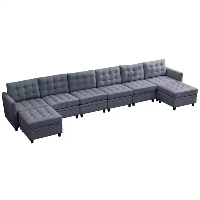 Canapé d'angle convertible modulaire Mjkone avec accoudoir réglable, pouf de rangement, canapé-lit moderne en L/U