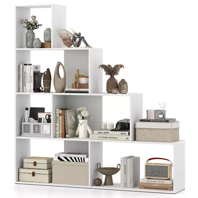 Costway 1/2 PCS Étagère à 4 Niveaux avec 6 Casiers de Rangement Bibliothèque Moderne Géométrique en Escalier de 64 po de Hauteur