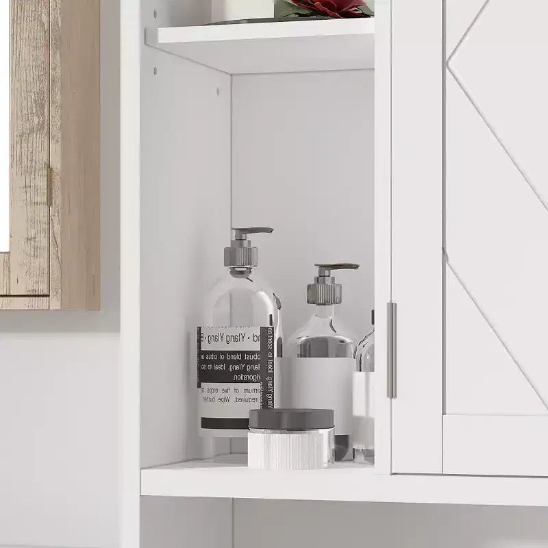 Meuble de rangement VECELO au-dessus des toilettes, meuble de rangement avec porte et support de papier toilette, étagère WC peu encombrante, blanc