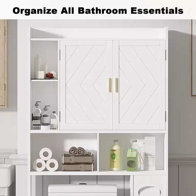 Meuble de rangement VECELO au-dessus des toilettes, meuble de rangement avec porte et support de papier toilette, étagère WC peu encombrante, blanc