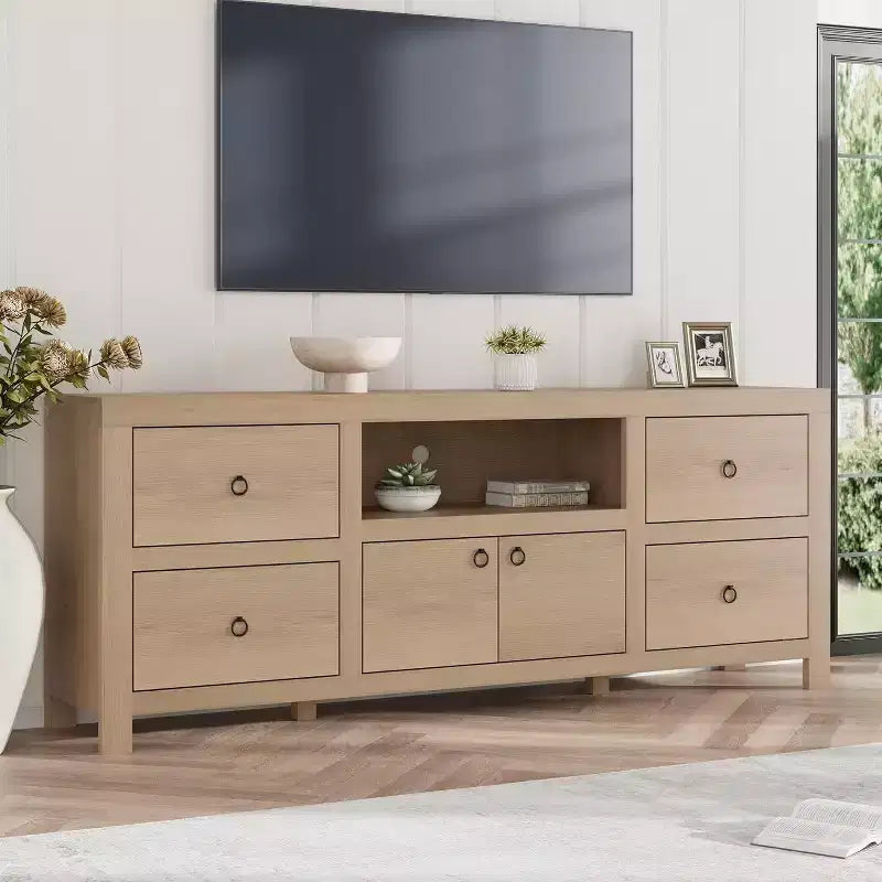 Meuble TV pour téléviseurs de 75/80 pouces, meuble de divertissement avec rangement et étagère, consoles et supports TV