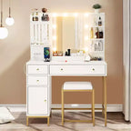 Coiffeuse de maquillage avec chaise, miroir éclairé réglable, table de maquillage avec tiroirs