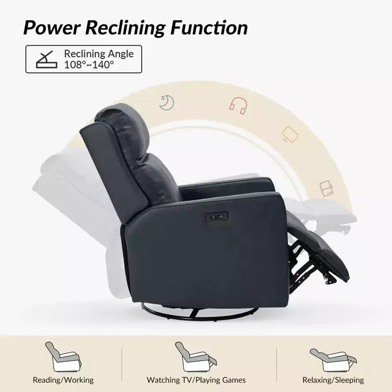Fauteuil inclinable électrique de transition en cuir véritable Mario avec ports USB, lot de 2 | ART OF LIVING DESIGNS-MARINE