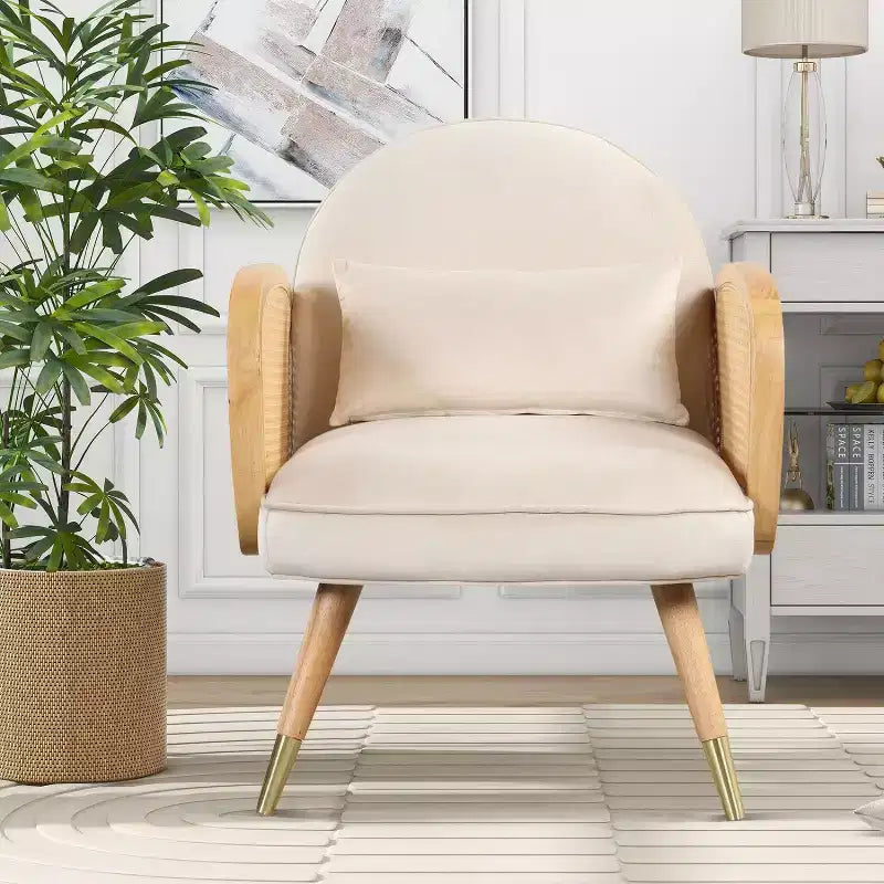 Chaises de salle à manger avec dossier et assise en mousse, accoudoirs en rotin, chaise d'appoint en rotin avec pieds en métal, fauteuil du milieu du siècle
