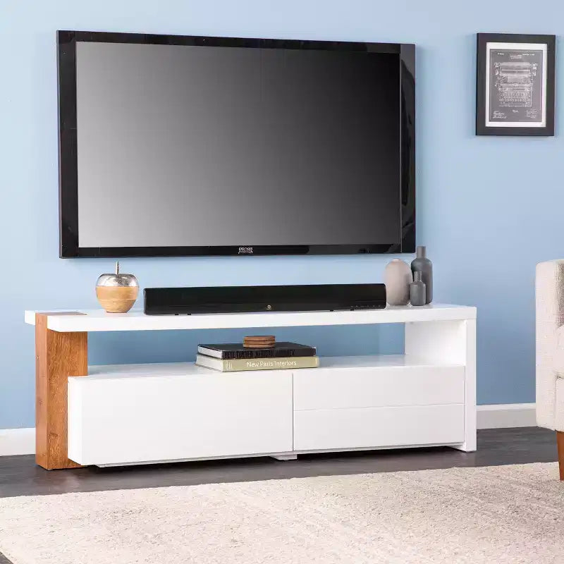 Meuble télé contemporain Harliston avec rangement – Blanc – SEI