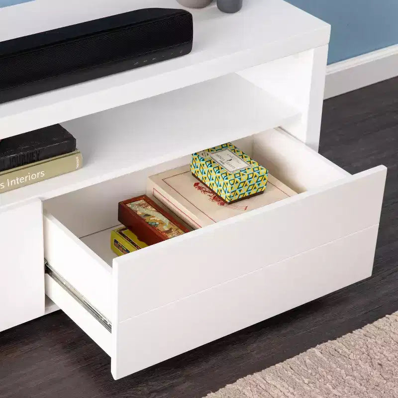 Meuble télé contemporain Harliston avec rangement – Blanc – SEI