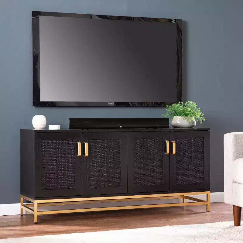Meuble console média 4 portes Rolliston Contemporain - Noir - SEI