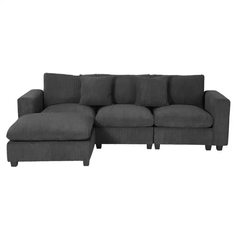 WestinTrends Hearthside 99 Modular Corduroy L-Shaped Sectional Sofa and Chaise With USB/Type-C Ports and Side Pockets