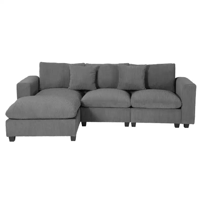 Canapé et méridienne sectionnels en velours côtelé modulaires en forme de L WestinTrends Hearthside 99 avec ports USB/Type-C et poches latérales