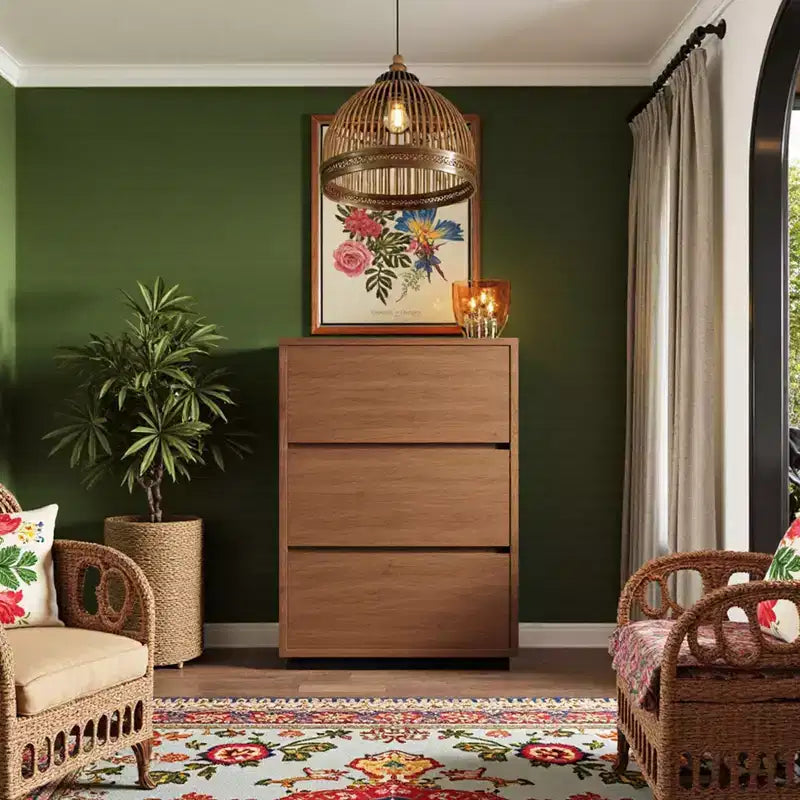 Meuble d'angle de rangement Luck Live Farmhouse 3 tiroirs couleur noyer.