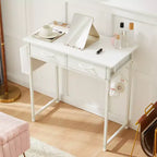 MAYEERTY 32in Adjustable Small Computer Desk, Metal Writing Study Table with Storage and Headphone Hook, Home Office