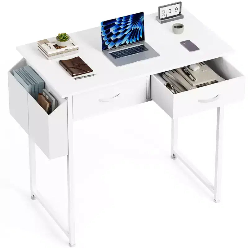 MAYEERTY Petit bureau d'ordinateur réglable de 32 pouces, table d'étude/écriture en métal avec rangement et crochet pour casque, bureau à domicile