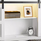 Cadre de lit Queen moderne Famapy avec tiroirs de rangement, tête de lit LED et prises de courant, lit plateforme en bois blanc pour chambre à coucher