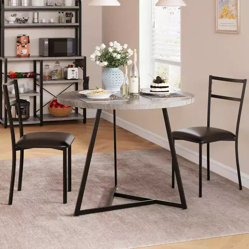 Ensemble de table à manger double trois pièces, table et chaises de salle à manger doubles de cuisine, ensemble de table à manger de cuisine ronde, convient aux petits espaces, appartement