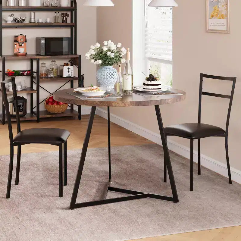 Ensemble de table à manger double trois pièces, table et chaises de salle à manger doubles de cuisine, ensemble de table à manger de cuisine ronde, convient aux petits espaces, appartement