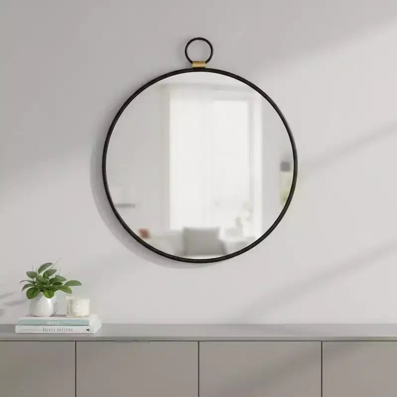 Miroir d'appoint rond HomeRoots 28 à cadre en fer noir