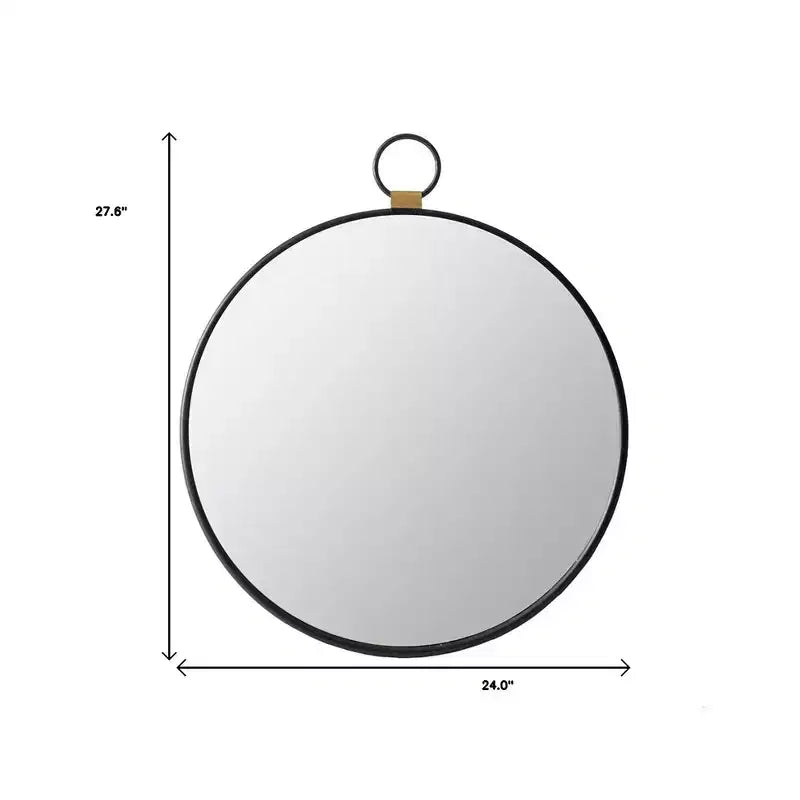 Miroir d'appoint rond HomeRoots 28 à cadre en fer noir