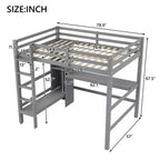 Lit mezzanine pleine grandeur avec étagères de rangement et bureau sous le lit, cadre de lit mezzanine peu encombrant pour enfants, adolescents et adultes, gris/blanc - ModernLuxe
