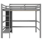 Lit mezzanine pleine grandeur avec étagères de rangement et bureau sous le lit, cadre de lit mezzanine peu encombrant pour enfants, adolescents et adultes, gris/blanc - ModernLuxe