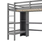 Lit mezzanine pleine grandeur avec étagères de rangement et bureau sous le lit, cadre de lit mezzanine peu encombrant pour enfants, adolescents et adultes, gris/blanc - ModernLuxe