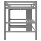 Lit mezzanine pleine grandeur avec étagères de rangement et bureau sous le lit, cadre de lit mezzanine peu encombrant pour enfants, adolescents et adultes, gris/blanc - ModernLuxe