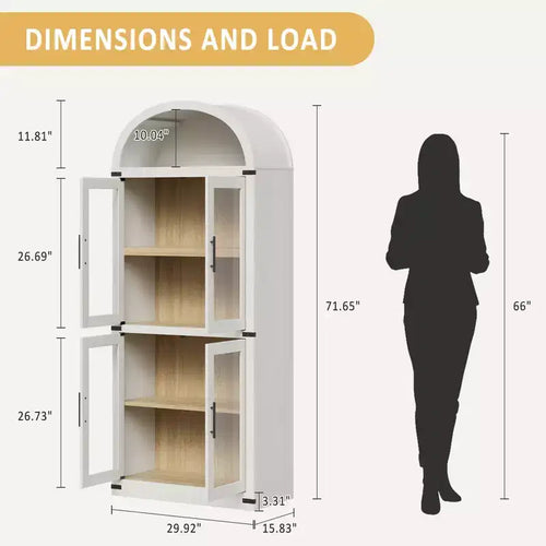 Bibliothèque haute et arquée de 71", étagère avec compartiment ouvert, organisateur de rangement en bois sur pied