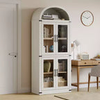 71 Tall Arched Bookshelf, Bookcase with Open Shelf, Freestanding Wooden Display Cabinet Organizer