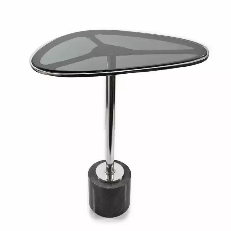 HomeRoots 22 Smoky Black and Silver Aluminum Glass and Marble Pedestal End Table
