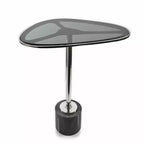 HomeRoots 22 Smoky Black and Silver Aluminum Glass and Marble Pedestal End Table