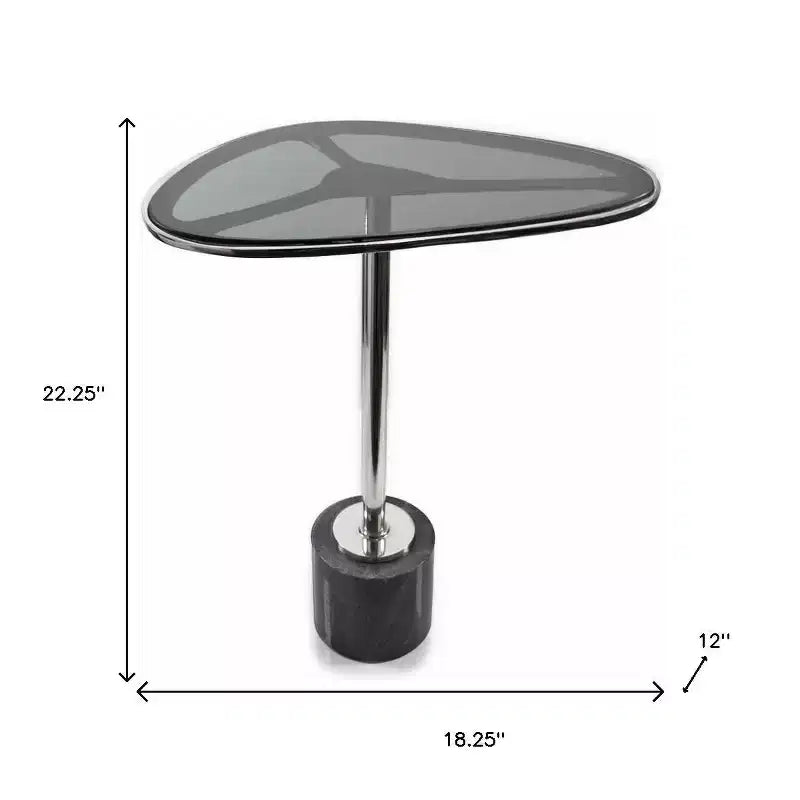 Table d'appoint sur pied HomeRoots 22 en aluminium noir fumé et argenté, verre et marbre