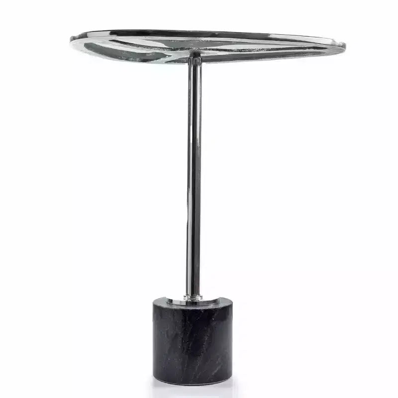 Table d'appoint sur pied HomeRoots 22 en aluminium noir fumé et argenté, verre et marbre