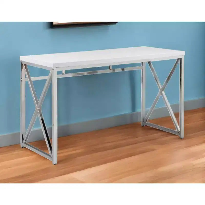 Bureau d'ordinateur HomeRoots 47 en bois et métal blanc et argenté