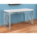 Bureau d'ordinateur HomeRoots 47 en bois et métal blanc et argenté