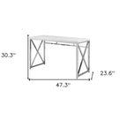Bureau d'ordinateur HomeRoots 47 en bois et métal blanc et argenté