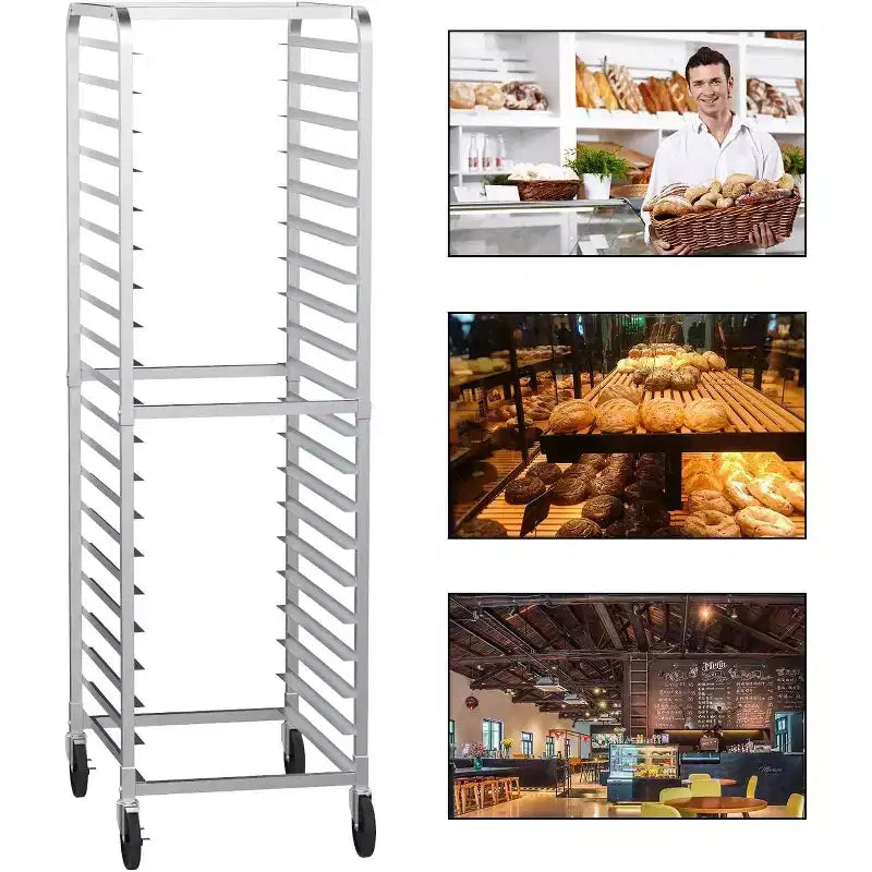 ROVSUN Étagères de boulangerie à chariots pour plaques de cuisson, supports de cuisson commerciaux en acier inoxydable avec roues freinées, chariot de service de pain et de plateaux alimentaires