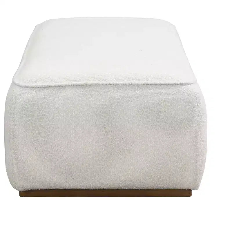 Pouffe rembourré moderne en bouclette et bois d'hévéa Christopher Knight Home Claire
