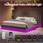 Lit plate-forme rembourré AMERLIFE avec lumières LED, design flottant, support à lattes solides