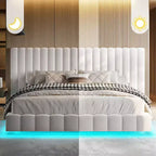 Lit plate-forme rembourré AMERLIFE avec lumières LED, design flottant, support à lattes solides