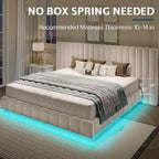 Lit plate-forme rembourré AMERLIFE avec lumières LED, design flottant, support à lattes solides