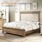AMERLIFE Lit 68,1 po avec tête de lit capitonnée, lit plateforme de style ferme, chêne clair