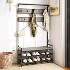 Portemanteau Costway 4-en-1 Hall Tree avec 11 crochets, banc à chaussures, étagère à chaussures à 2 niveaux Gris/Marron